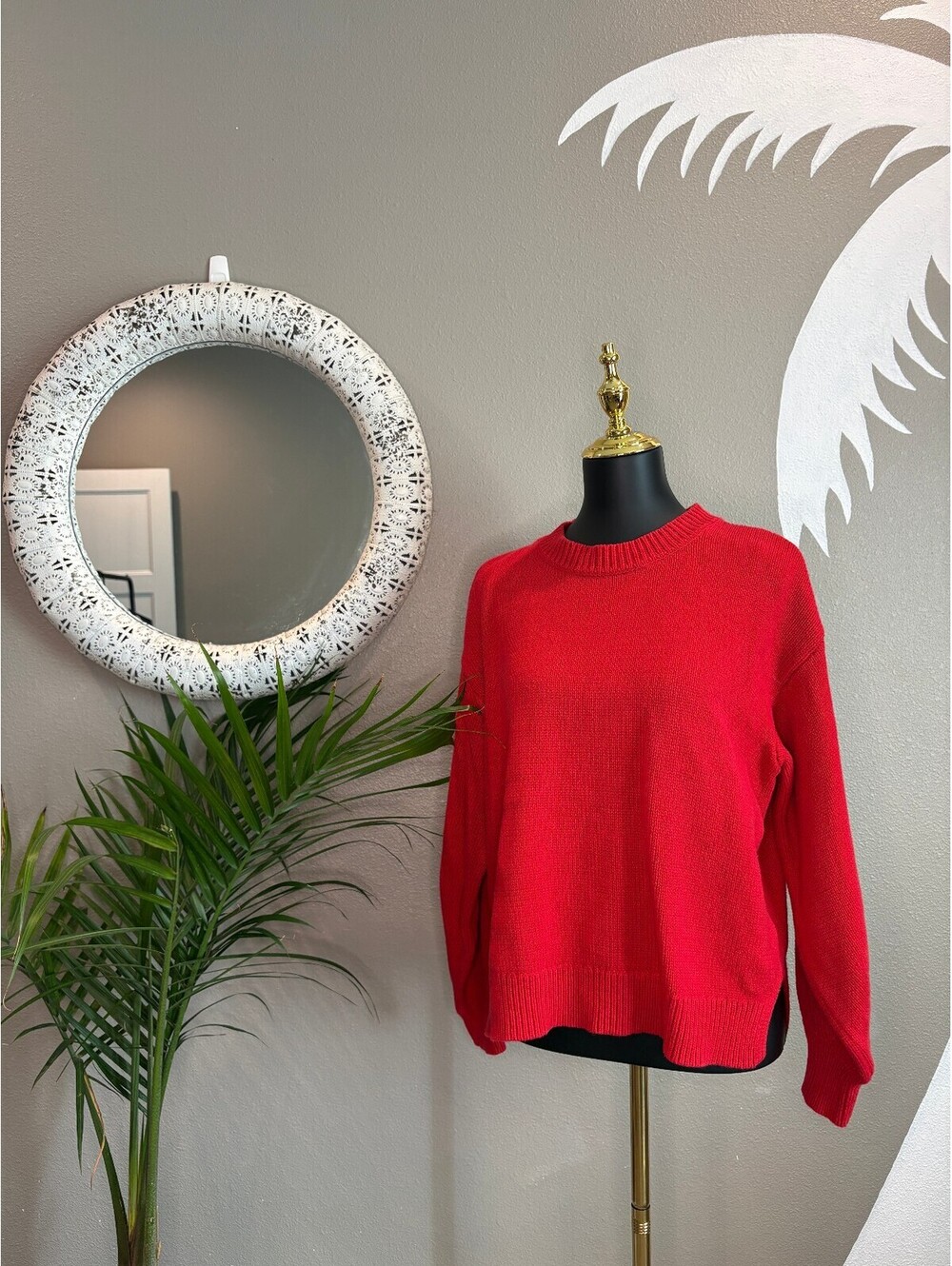 Red Crew Neck Pullover Sweater